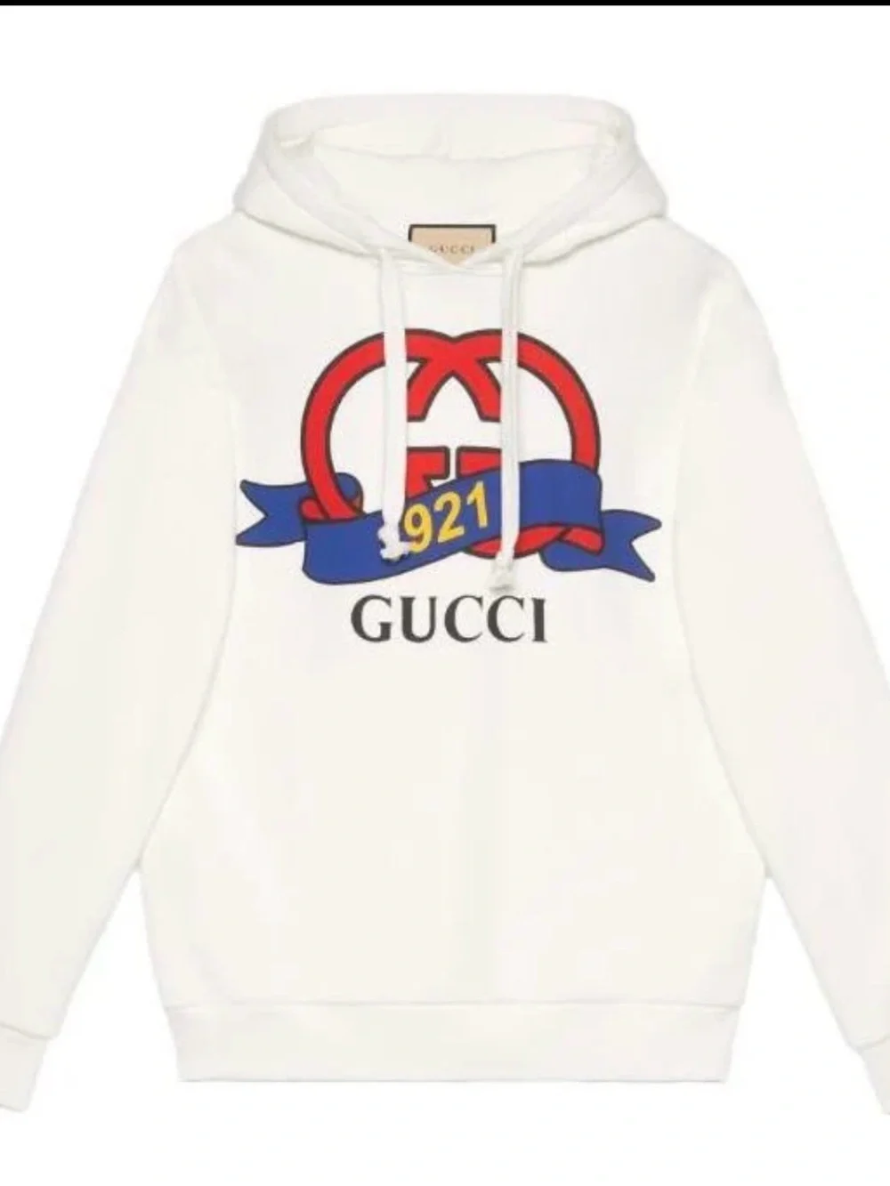 Gucci White Hoodie Sweater with Red & Blue Logo